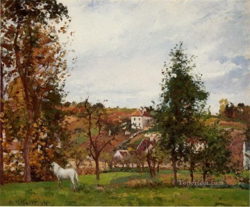 カミーユ・ピサロ Painting - 野原に白い馬がいる風景 レルミタージュ 1872年 カミーユ・ピサロ